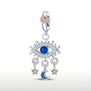 925 Evil Eye With Dangling Stars & Moon-For Pandora Bracelets & The Like